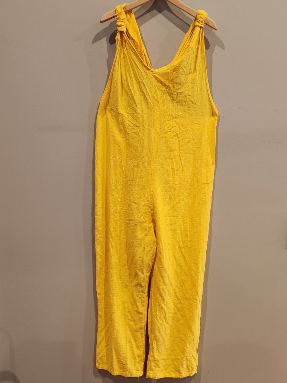 Yellow Wide Leg Jumpsuit Womens XL Open Back Sleeveless Resort Romper